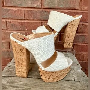 Luichiny Off-White Platform Wedge Sandals Cork Heel sz 9 Tag your it heart shoes